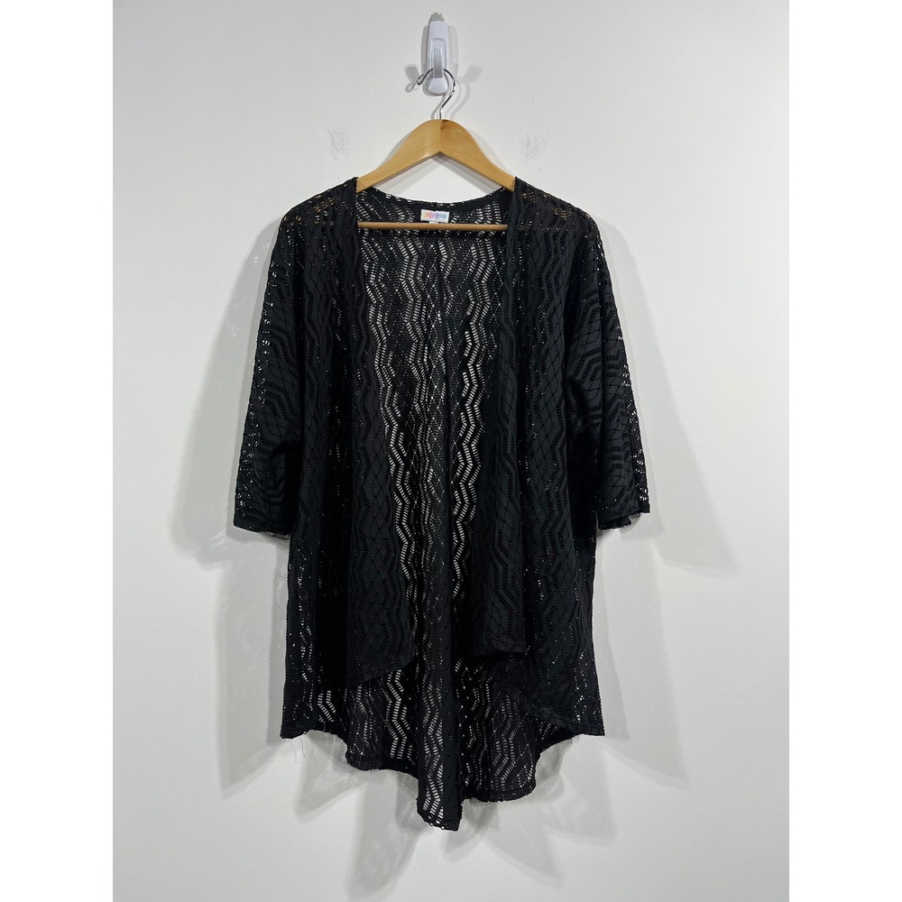 LuLaRoe Open Knit Crochet Festival Kimono Cardigan Womens Medium Dark Fairy Boho